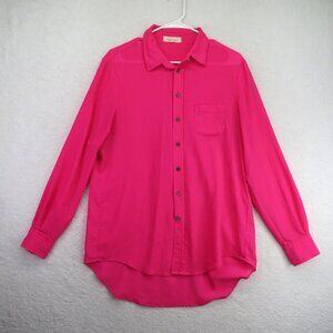 Two‎ by Vince Camuto Shirt Womens Large Hot Pink Button Down Long Sleeve Blouse